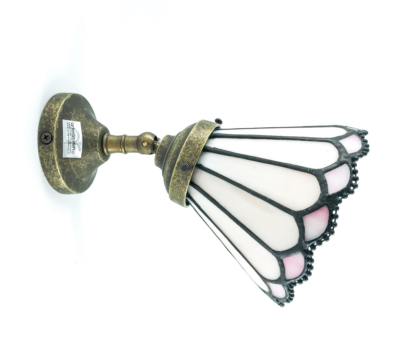 Applique Da Parete Interno Arterameferro - Ottone Brunito Con Ventola In Pergamena, E14, Made In Italy, Larghezza 15 Cm, Altezza 23 Cm