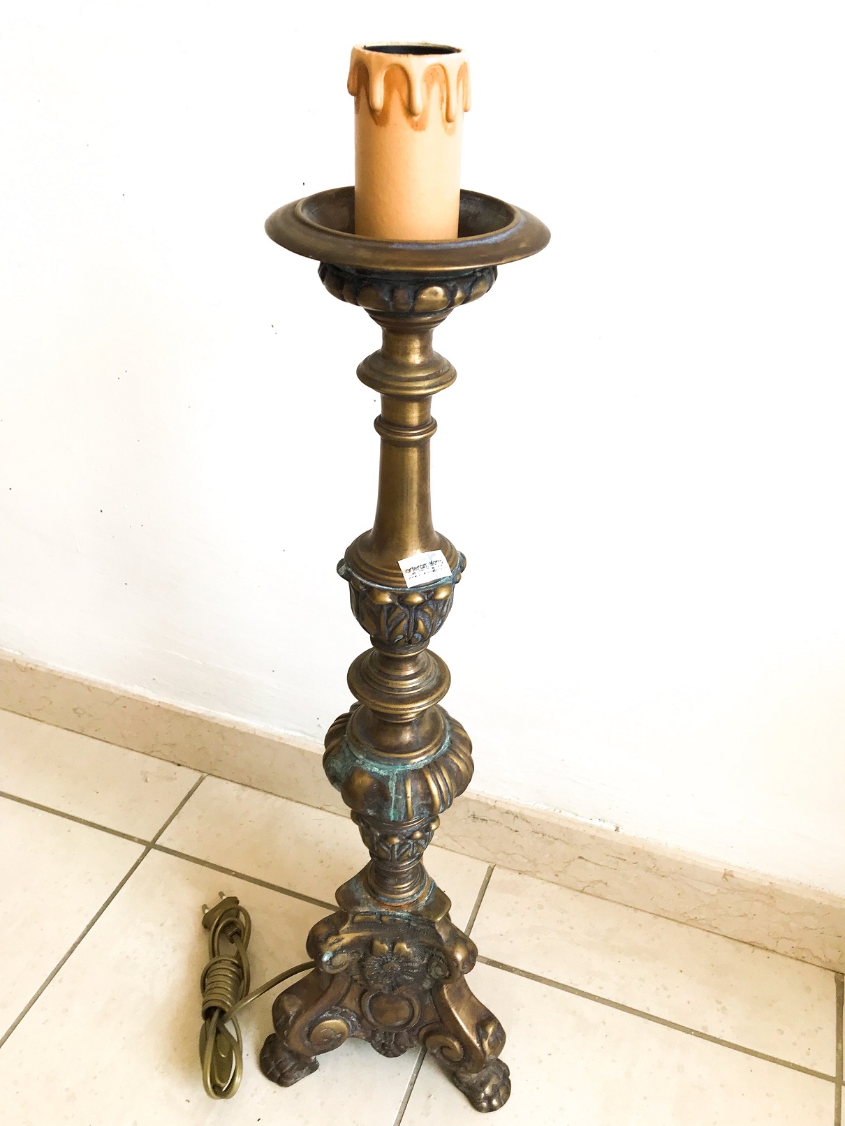 Candelabro Biedermeier In Ottone Lucido, Altezza 10 Cm, Diametro 12 Cm, Porta Candele Fino A 21 Mm