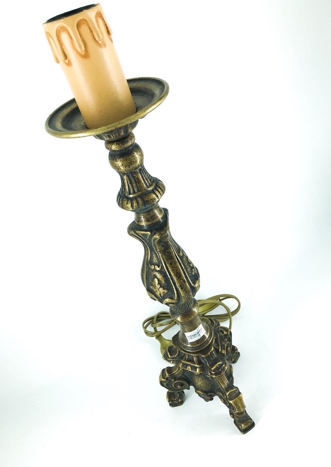 ANTICA COPPIA CANDELABRO MARMO OTTONE CANDELIERE PORTA CANDELA 5 BRACCI '900