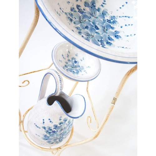 Complementi d'arredo, Ceramica, Set Toilette ceramica Toscana Bianca bordo BLU MADE IN ITALY per Lavabo