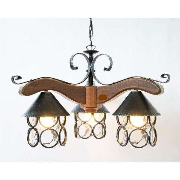 Lampadario A 3 Luci In Ferro Battuto E Ceramica Artigianale - Collezione Sofia - Made In Italy - Diametro 65 Cm, Regolabile In Altezza
