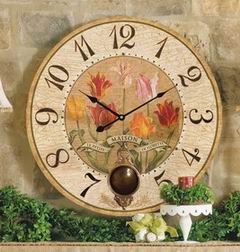 Orologio in stile vintage con fiori stampati e pendolo
