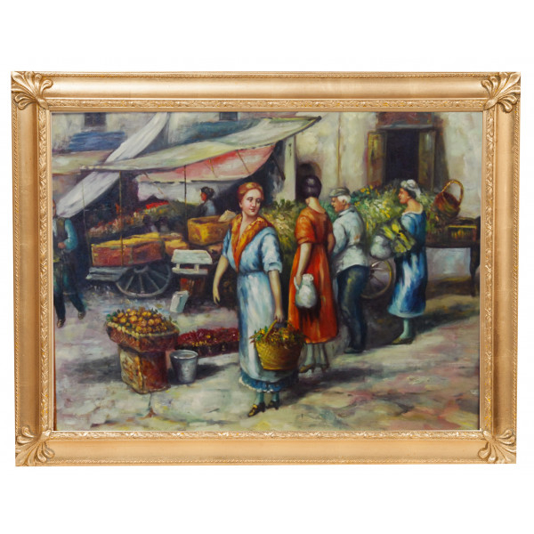 Complementi d'Arredo, Dipinto a mano olio su tela con cornice in legno  Donne al Mercato