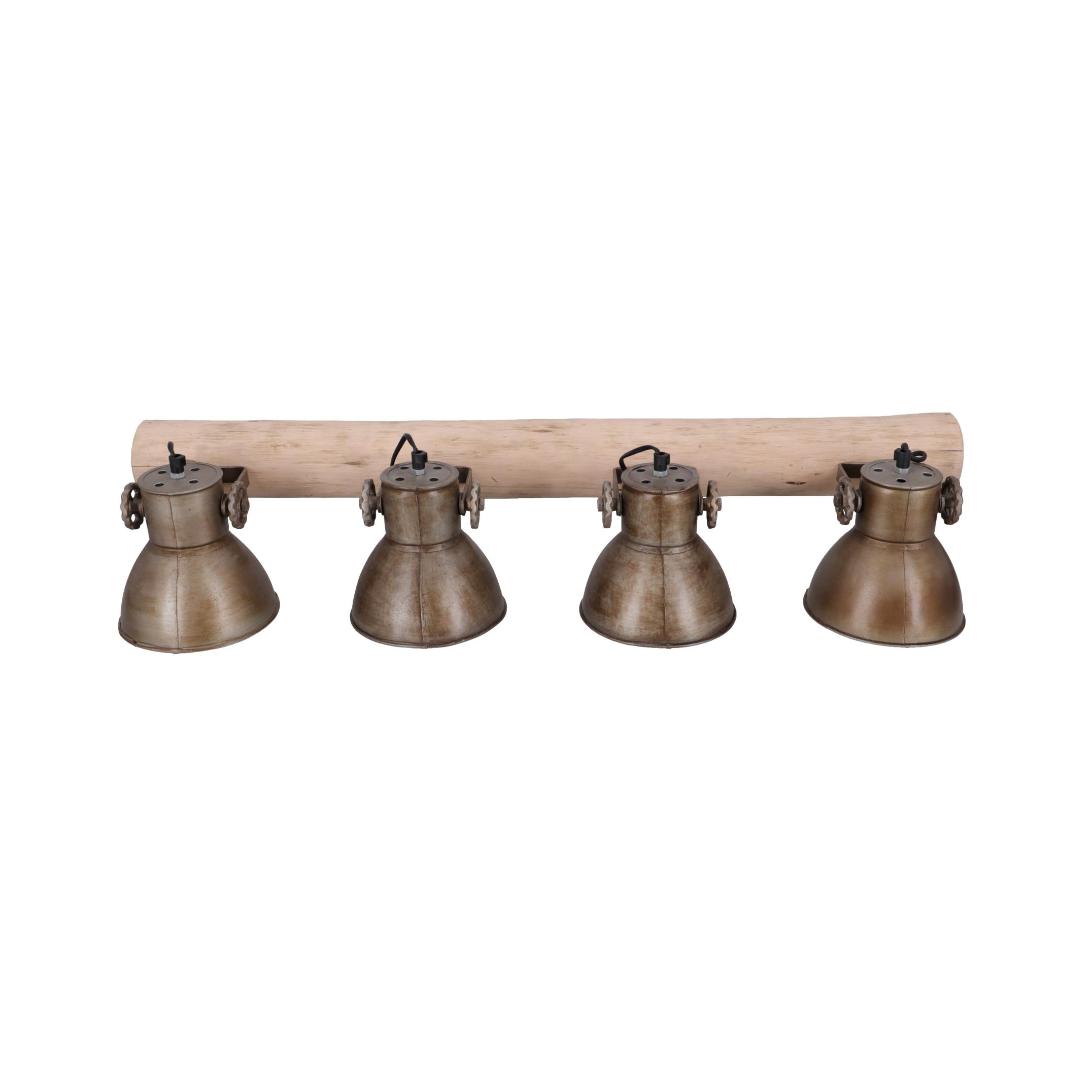 Plafoniera Soffitto Orny 4 Luci – Stile Industriale In Legno E Metallo Verde – Teste Regolabili – Attacco E27, Senza Lampadine