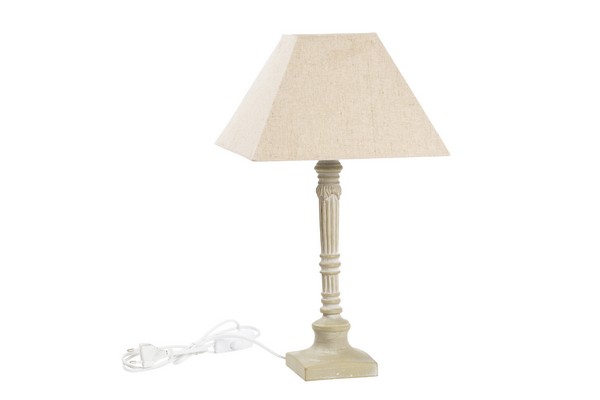 DRULINE Lampada Da Tavolo In Legno Con Paralume Bianco - Stile Shabby Chic, Altezza 53cm, Attacco E27