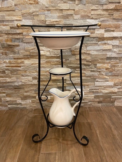 Arterameferro Set Lavabo In Ceramica Toscana ROSE Con Base In Ferro Battuto - 3 Pezzi, Made In Italy