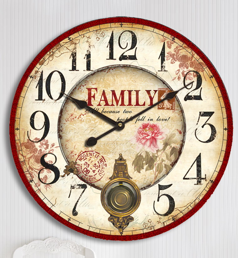 Complementi d'Arredo, Orologio da parete in stile Shabby con scritta Family  e pendolo