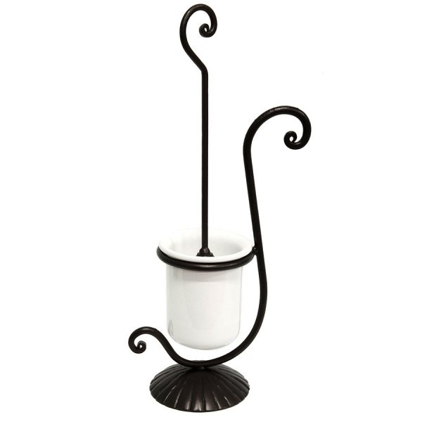 Portarotolo Servant In Ferro Battuto - Altezza 78 Cm - Colore Nero - Portascopino Incluso
