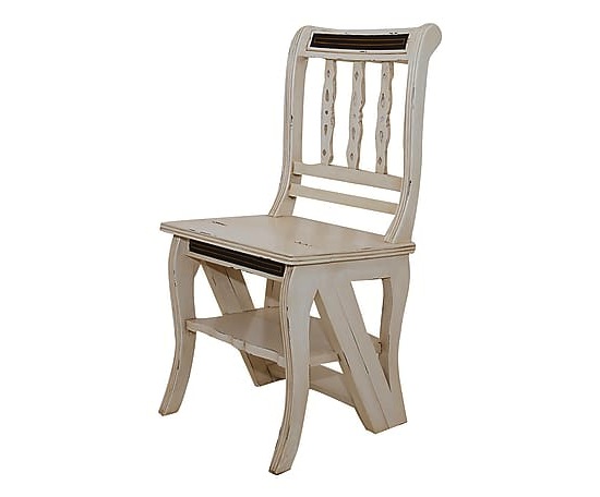 Scaletta trasformabile in sedia in stile coloniale bianca mogano