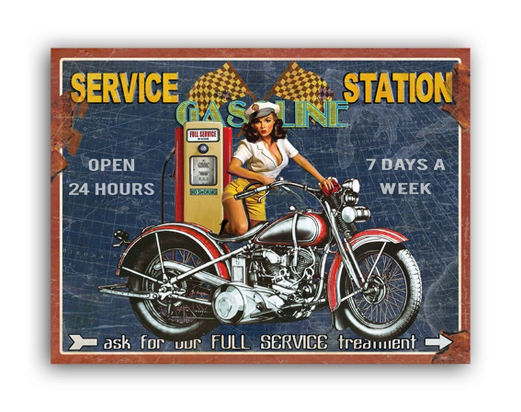 Targa in metallo rettangolare con moto e scritta Service Station