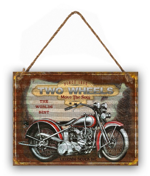 Targa in metallo vintage con moto e scritta Two Wheels