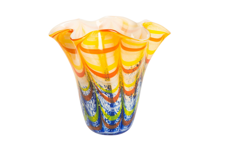 YY Set di 2 vasi in vetro goffrato sfumato, colore blu e ambra, vaso decorativo rustico per fiori freschi e fiori secchi