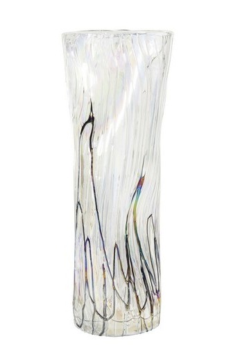 Vaso di vetro trasparente con linee colorate